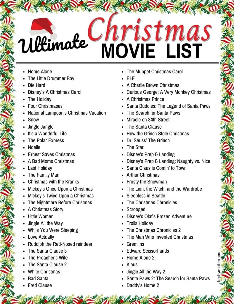 Christmas Movie List Printable printable christmas movie list