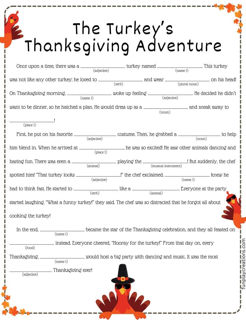 thanksgiving mad libs printables